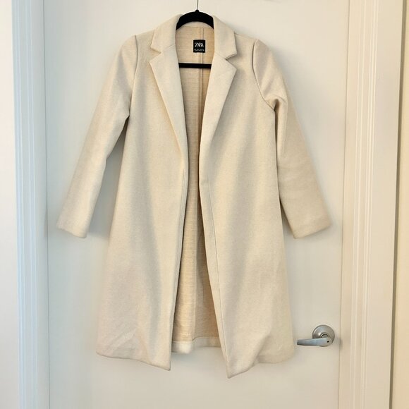 Zara Cream Lapel Open Front Lightweight Trench Coat Ivory Off White Size S - Picture 1 of 10